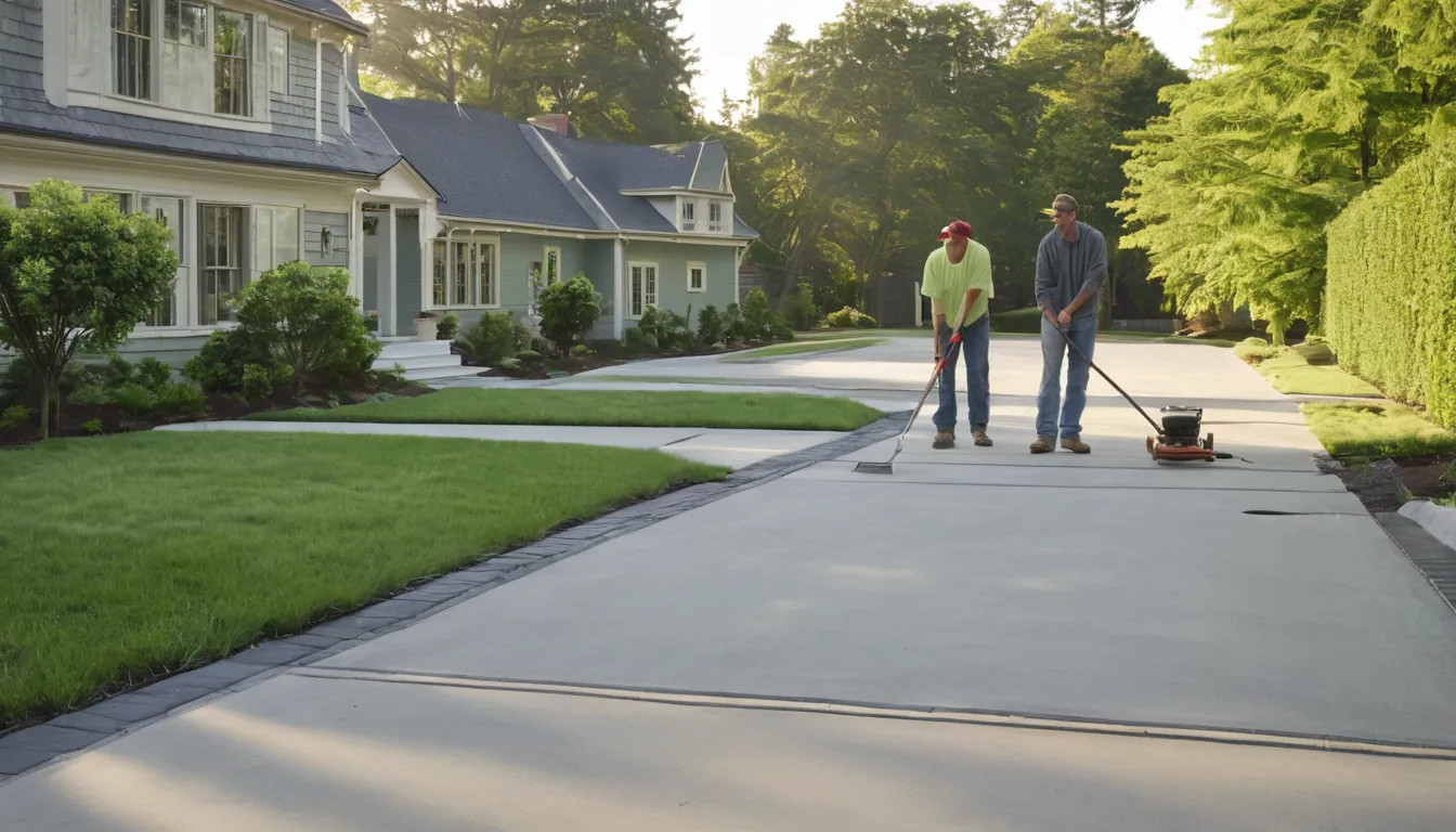 A freshly poured concrete driveway beside a colonial home near Haymarket